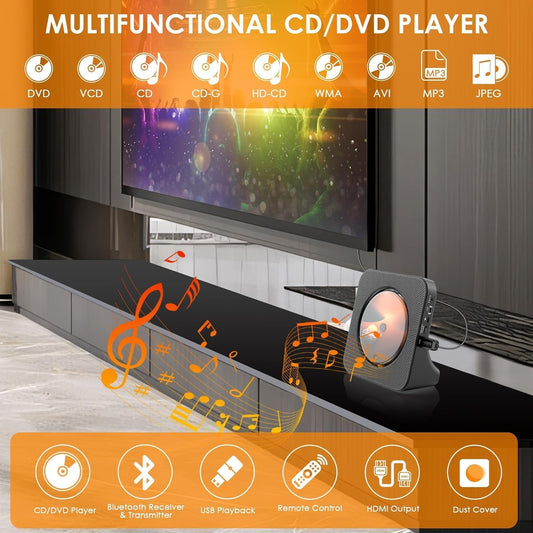 KOVCDVI Portable CD Player for Home – Bluetooth, FM Radio, USB, Built-in Speakers