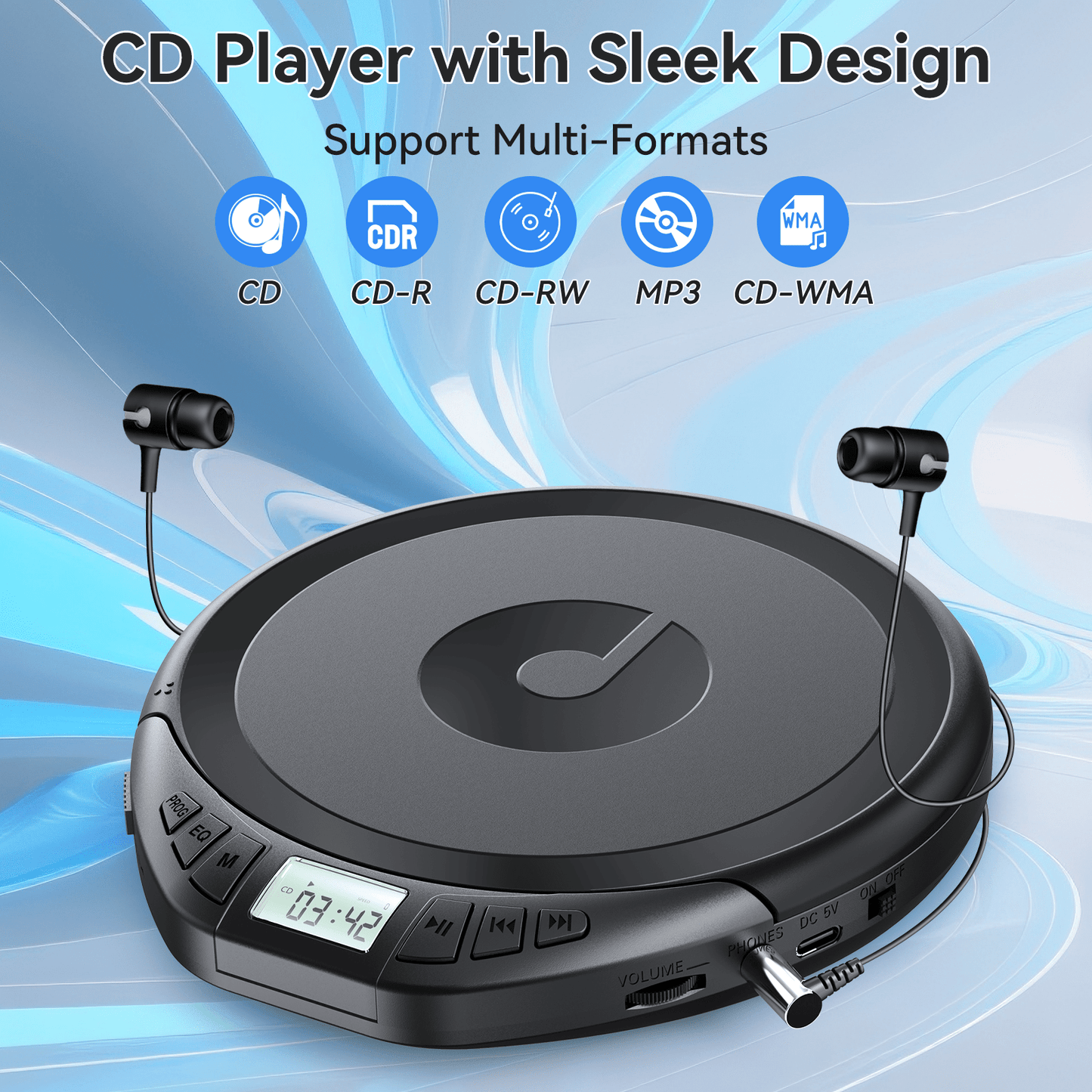 KOVCDVI Bluetooth Portable CD Player for Car and Home, Anti-Skip Shockproof Discman