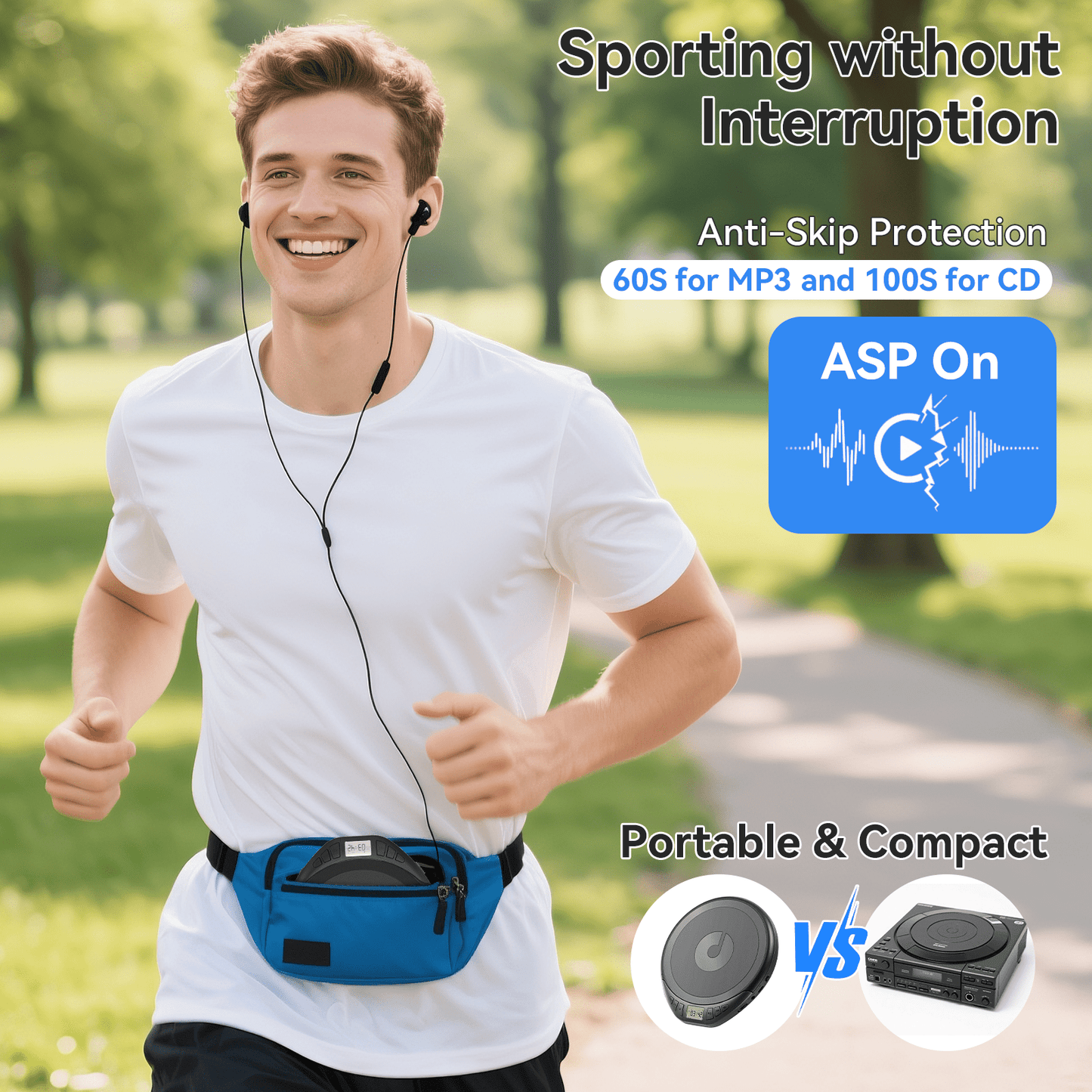 KOVCDVI Bluetooth Portable CD Player for Car and Home, Anti-Skip Shockproof Discman