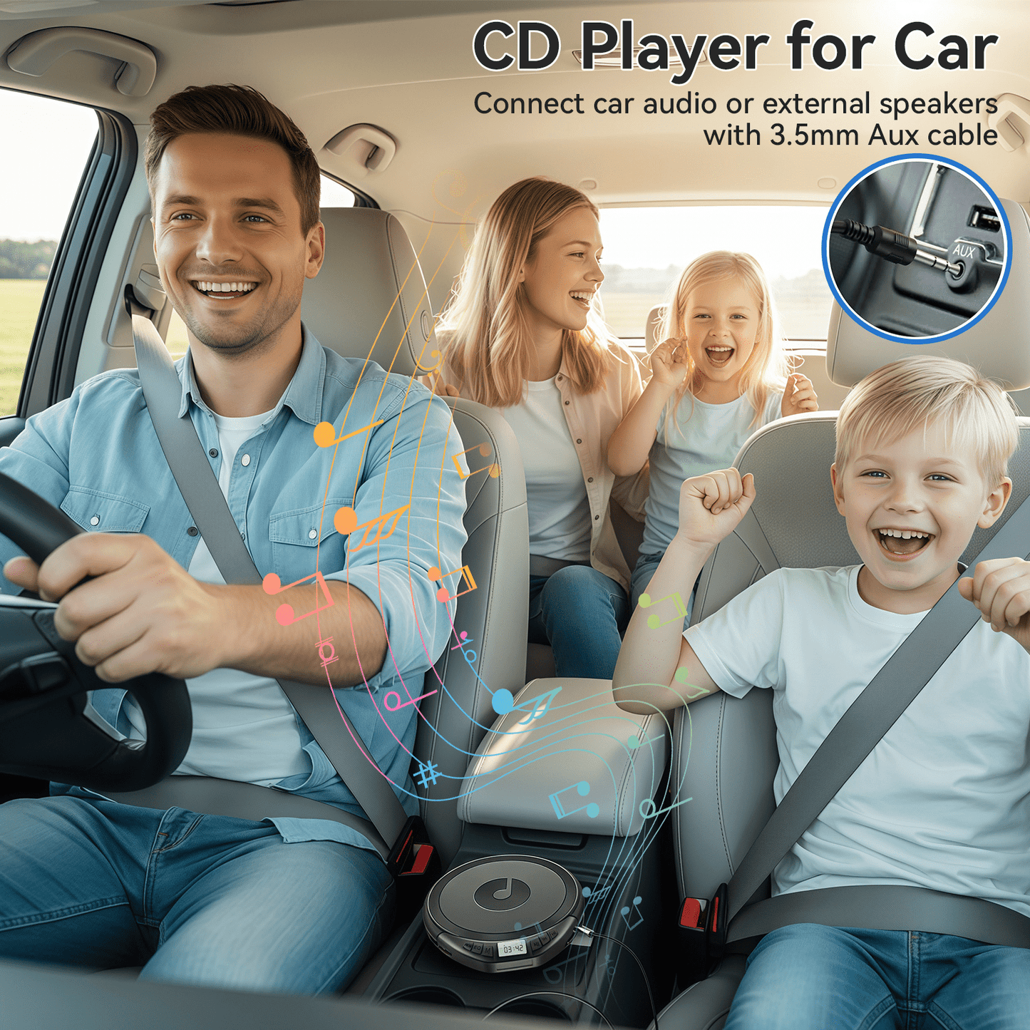 KOVCDVI Bluetooth Portable CD Player for Car and Home, Anti-Skip Shockproof Discman