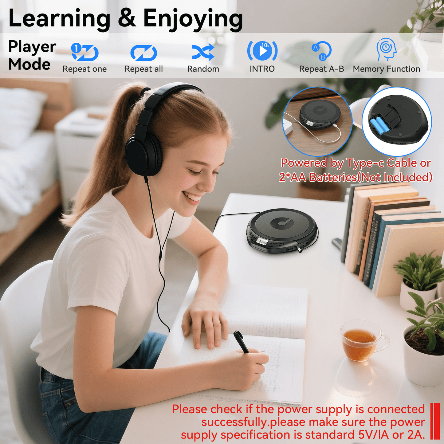 KOVCDVI Bluetooth Portable CD Player for Car and Home, Anti-Skip Shockproof Discman