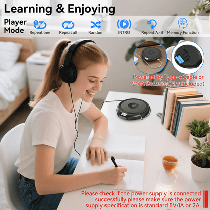 KOVCDVI Bluetooth Portable CD Player for Car and Home, Anti-Skip Shockproof Discman