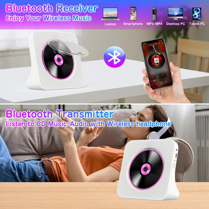 KOVCDVI Portable Bluetooth CD Player with Speakers, FM Radio, and USB Support