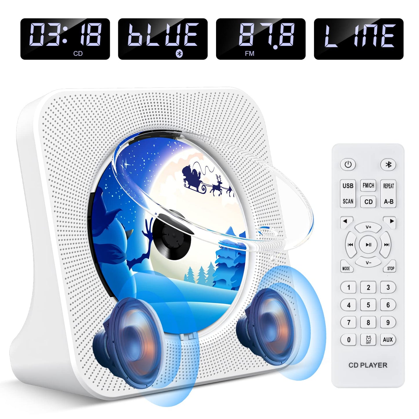 KOVCDVI Portable Bluetooth CD Player with Speakers, FM Radio, and USB Support